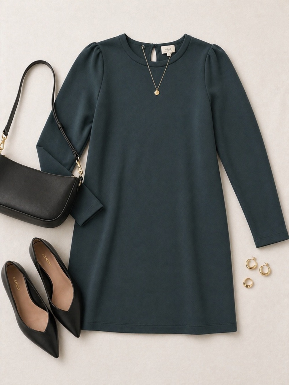 Aritzia Wilfred Teal Shift Mini Dress Long Sleeve Minimalist Chic